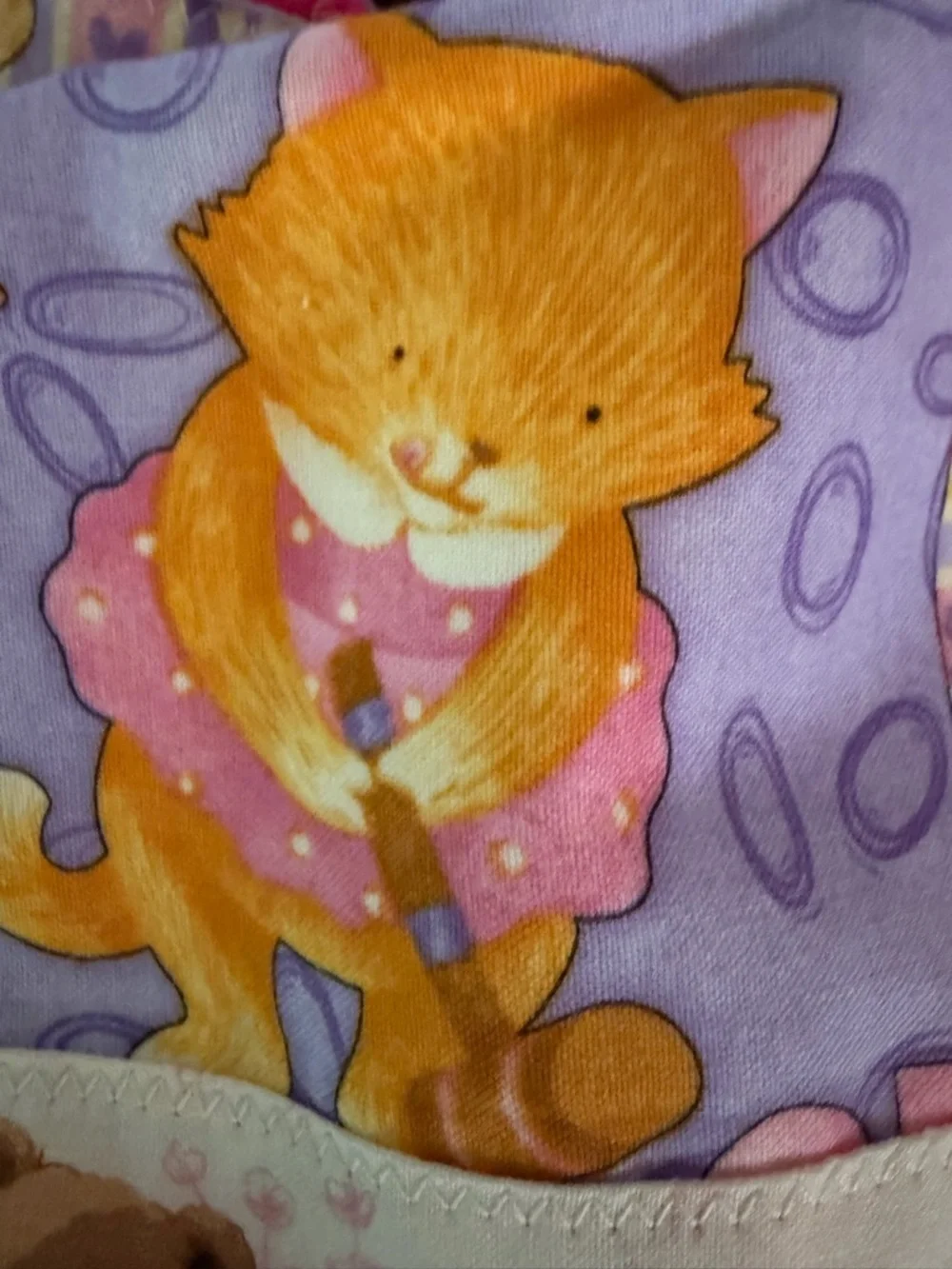 NEW Pink Patchwork Reversible Baby Girl Bib. Cats, Teddy Bears, Fairies Handmade